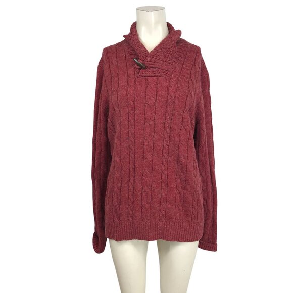 LANDS' END - MEN'S MEDIUM 38-40  - BERRY LONG SLEEVE COLLARED WOOL BLEND SWEATER - Picture 1 of 8